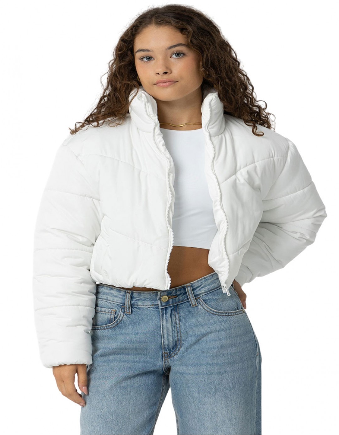 Παιδικό μπουφάν κοντό για κορίτσι, λευκό, Regular Fit, 100% πολυεστέρας.