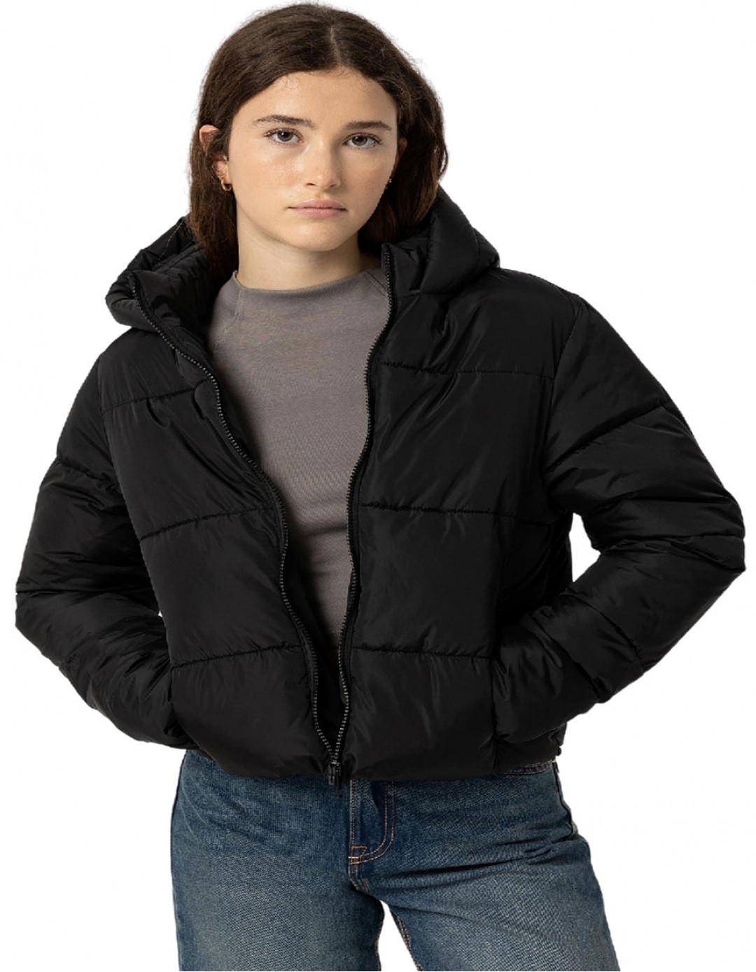 Παιδικό μπουφάν για κορίτσι με κουκούλα ,μαύρο, Regular Fit, 100% πολυεστέρας.