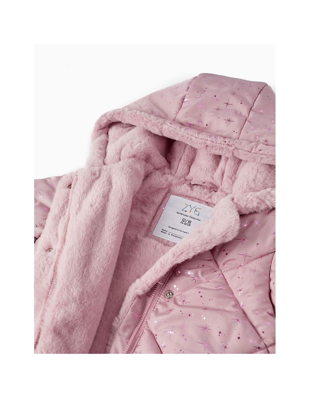 Μπουφάν με κουκούλα για κορίτσι με επένδυση, ροζ, Slim Fit, 100% πολυεστέρας. Μπουφάν με κουκούλα για κορίτσι με επένδυση, ροζ, Slim Fit, 100% πολυεστέρας.