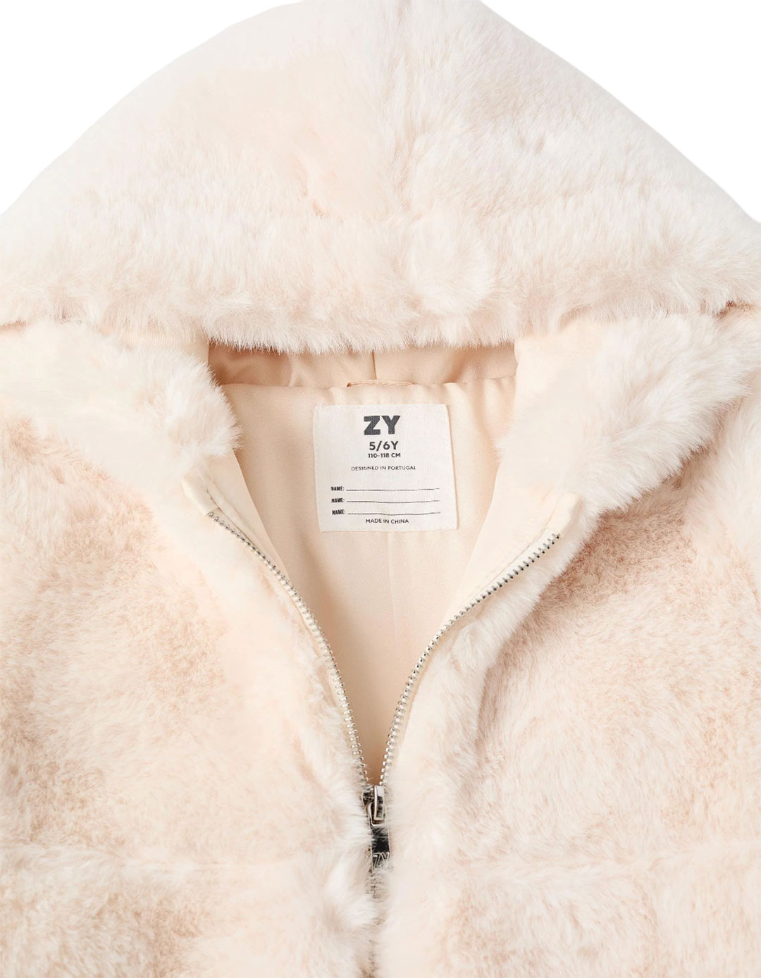 Μπεζ παιδικό μπουφάν με κουκούλα και γούνινη υφή για κορίτσι