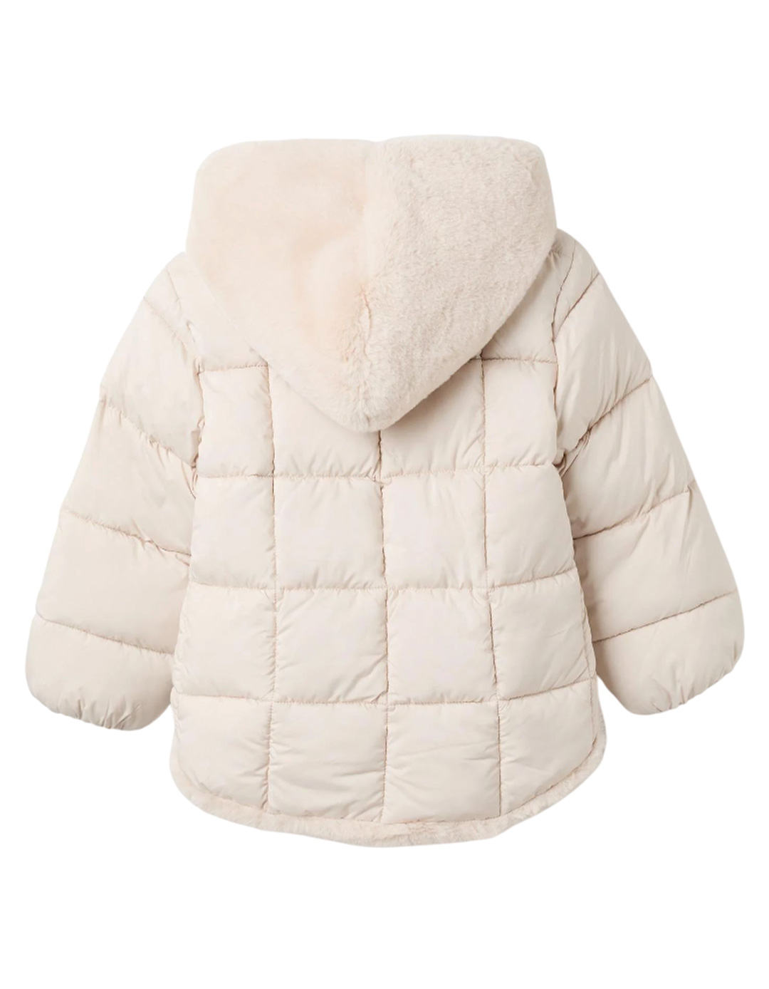 Μπεζ παιδικό μπουφάν με κουκούλα και γούνα για κορίτσι