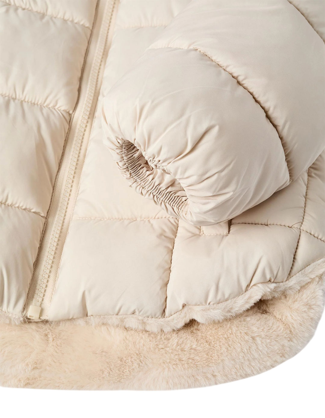 Μπεζ παιδικό μπουφάν με κουκούλα και γούνα για κορίτσι