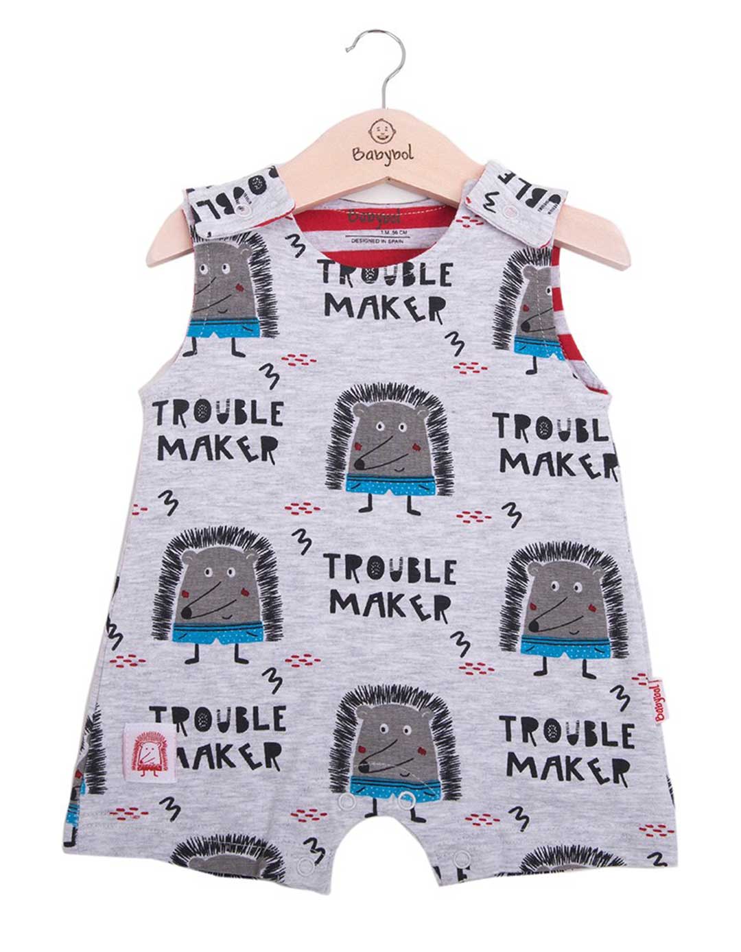 Ολόσωμο αμάνικο φορμάκι για αγόρι γκρι, Regular Fit, 95% βαμβάκι, 5% ελαστάνη.