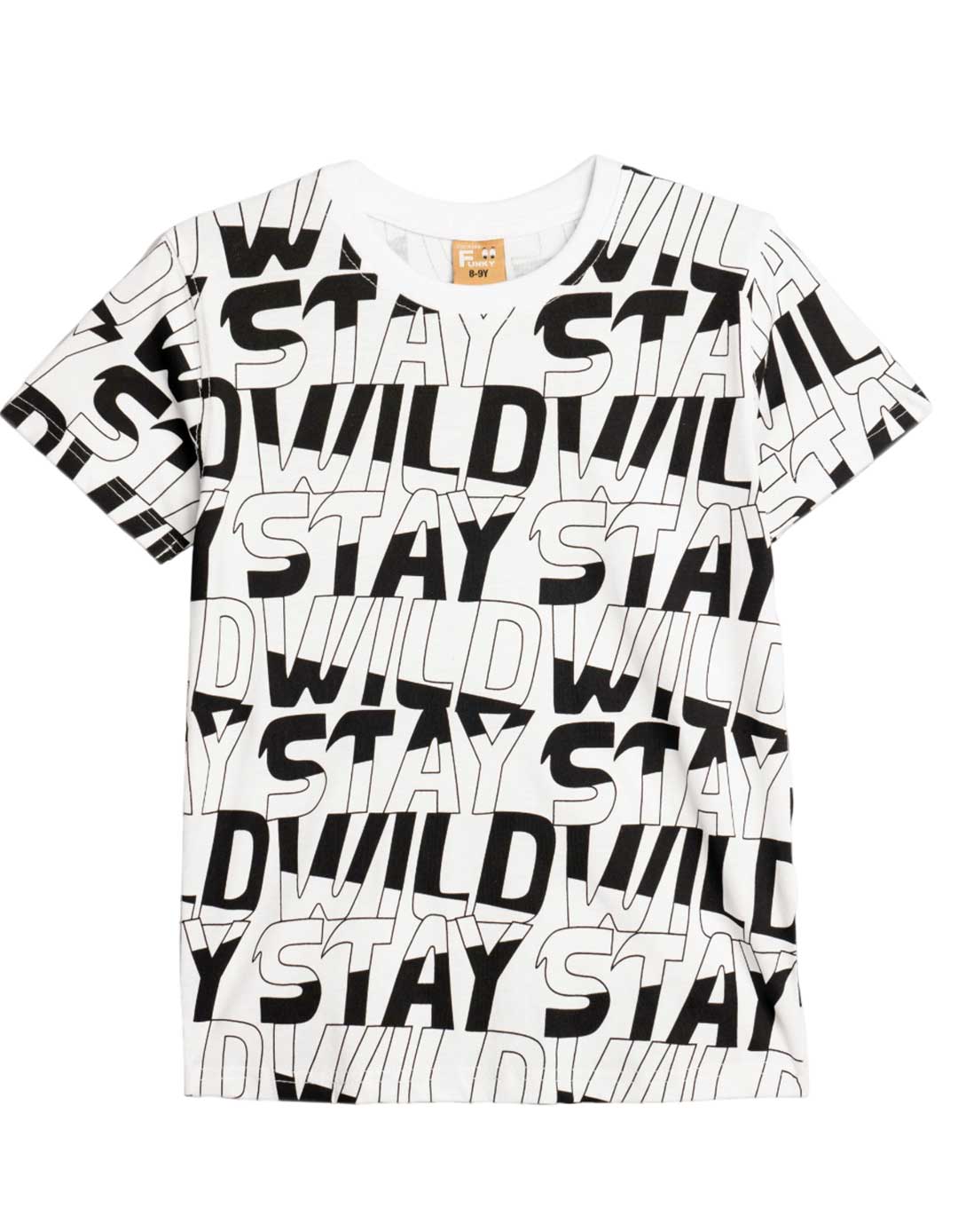  Παιδική Μπλούζα Λευκή STAY WILD με Τύπωμα για Αγόρια.Regular Fit.
