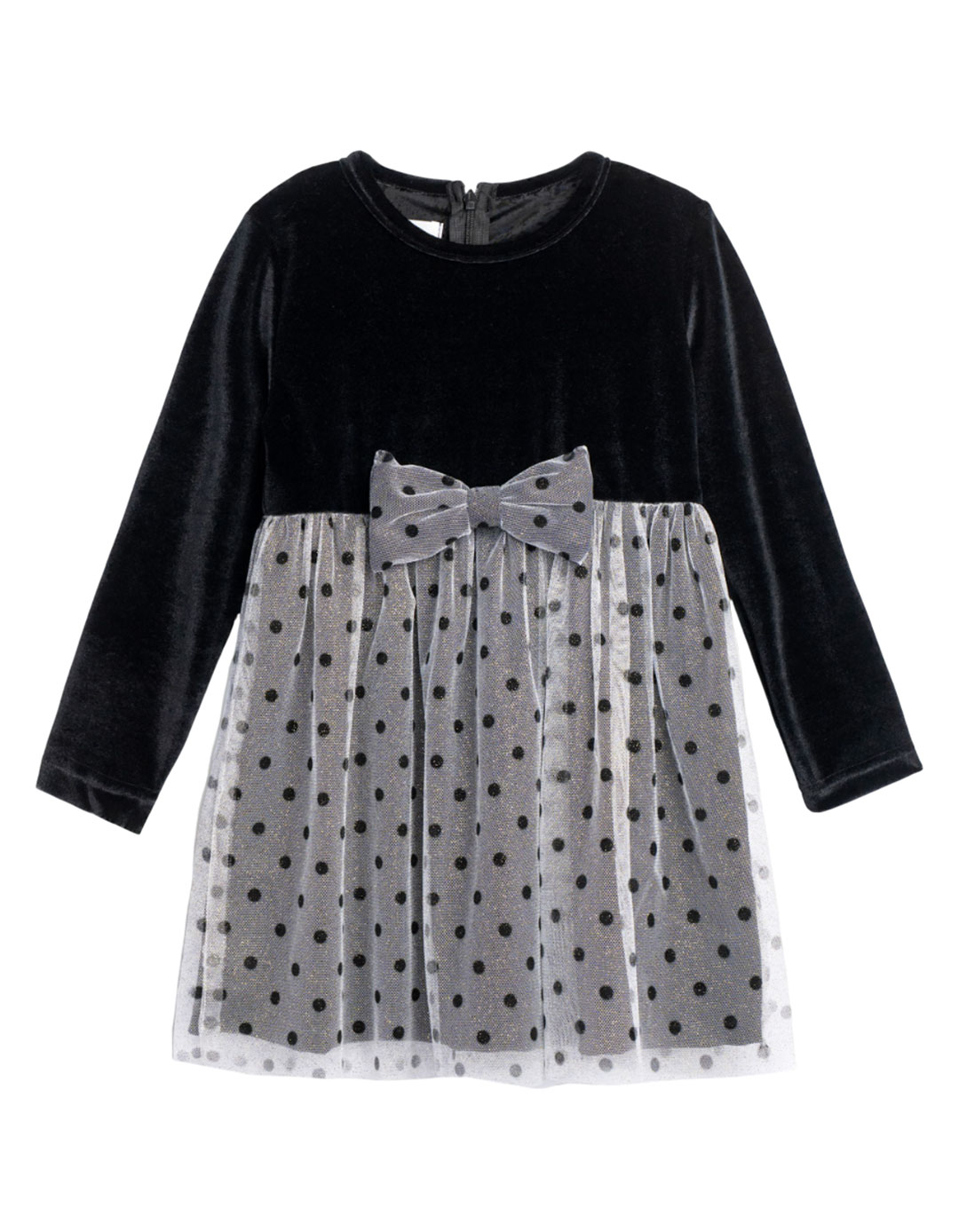 Παιδικό φόρεμα Funky Kids μαύρο με τούλι πουά και φιόγκο 2–4 ετών.Regular Fit.