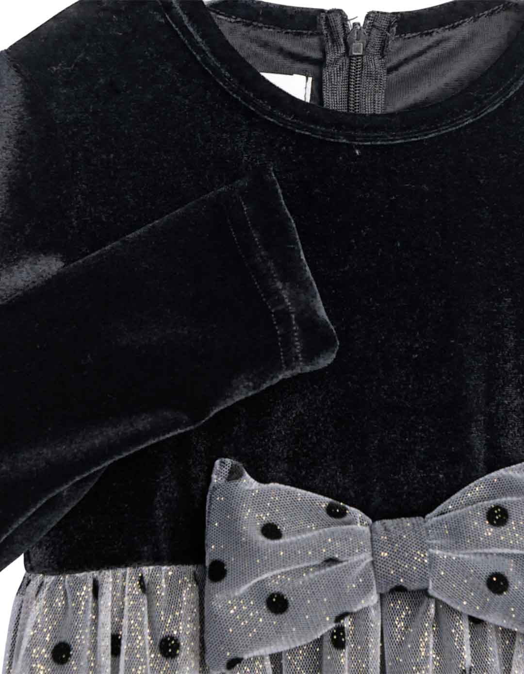  Παιδικό φόρεμα Funky Kids μαύρο βελούδινο με τούλι πουά και φιόγκο