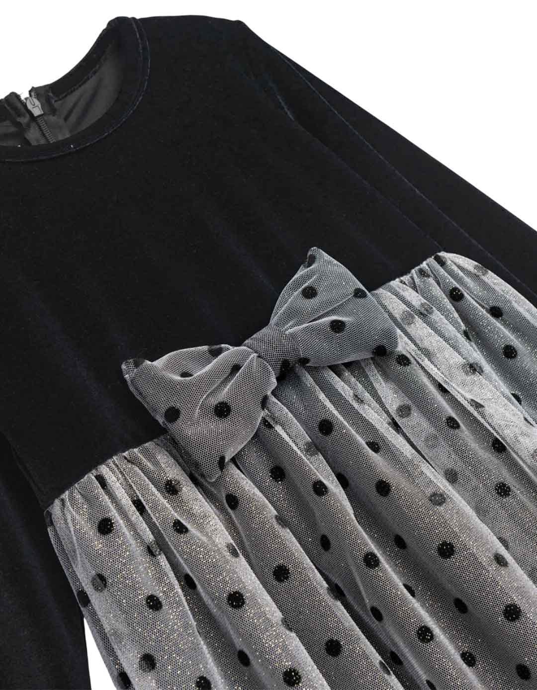  Παιδικό φόρεμα Funky Kids μαύρο βελούδινο με τούλι πουά και φιόγκο