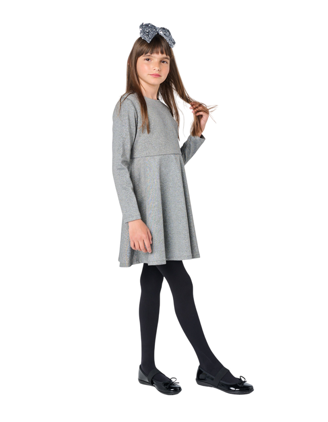 Παιδικό φόρεμα Babylonfashion γκρι-ασημί με μαύρο ζακετάκι