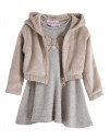 Παιδικό φόρεμα Babylonfashion γκρι με μπεζ ζακέτα από γούνα