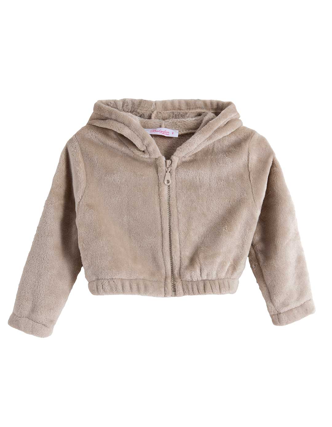 Παιδικό φόρεμα Babylonfashion γκρι με μπεζ ζακέτα από γούνα