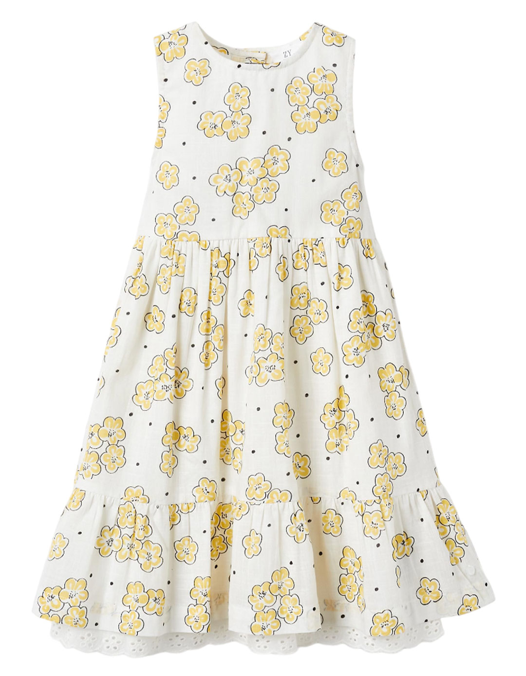 Μπεζ αμάνικο φόρεμα με κίτρινο φλοράλ μοτίβο,slim fit,100%βαμβάκι. Μπεζ αμάνικο φόρεμα με κίτρινο φλοράλ μοτίβο,slim fit,100%βαμβάκι.