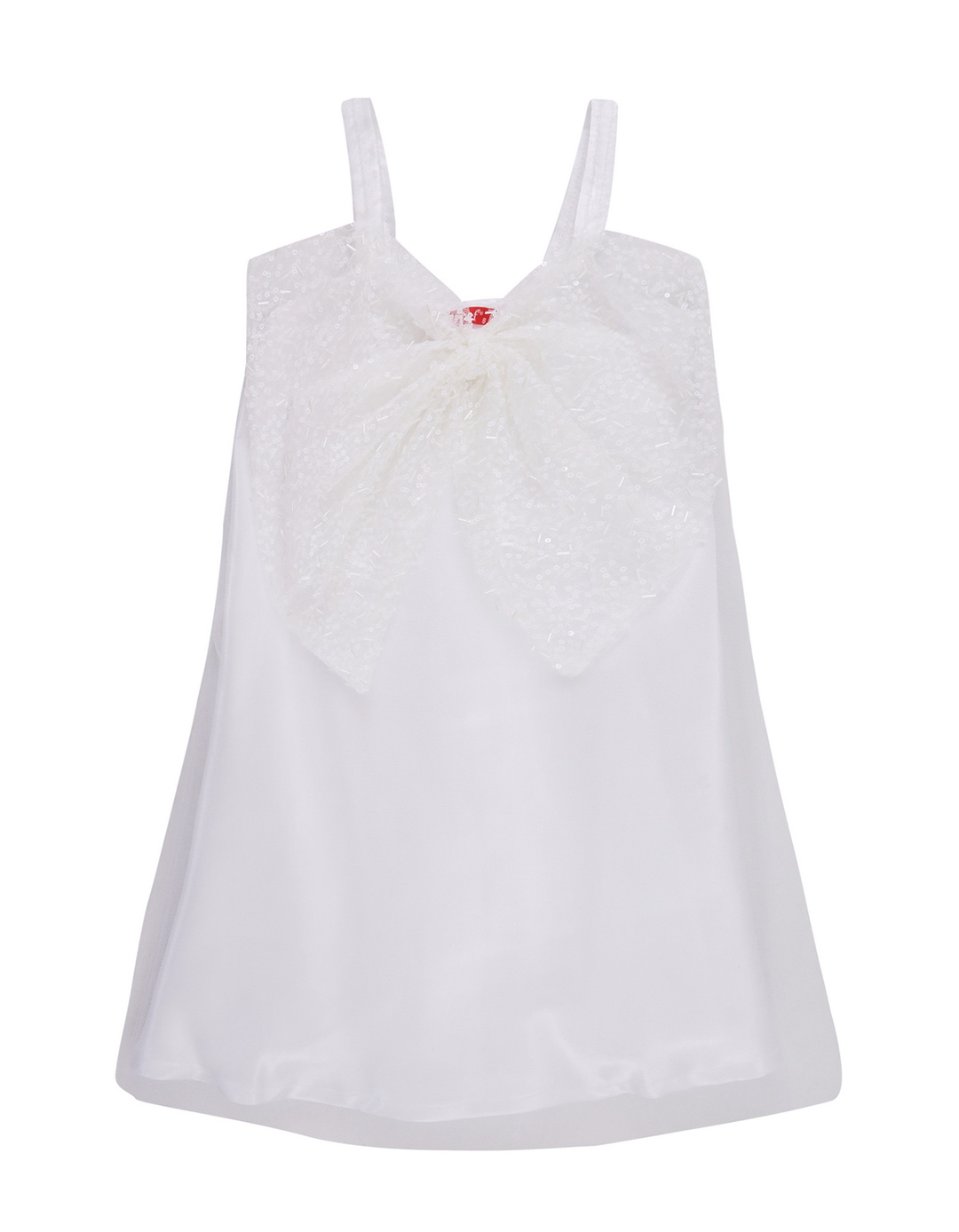 Παιδικό Φόρεμα Βαπτιστικό Λευκό με Τιράντες και Μπαρόκ Φιόγκο, 95%Pol 4%El.Slim Fit.