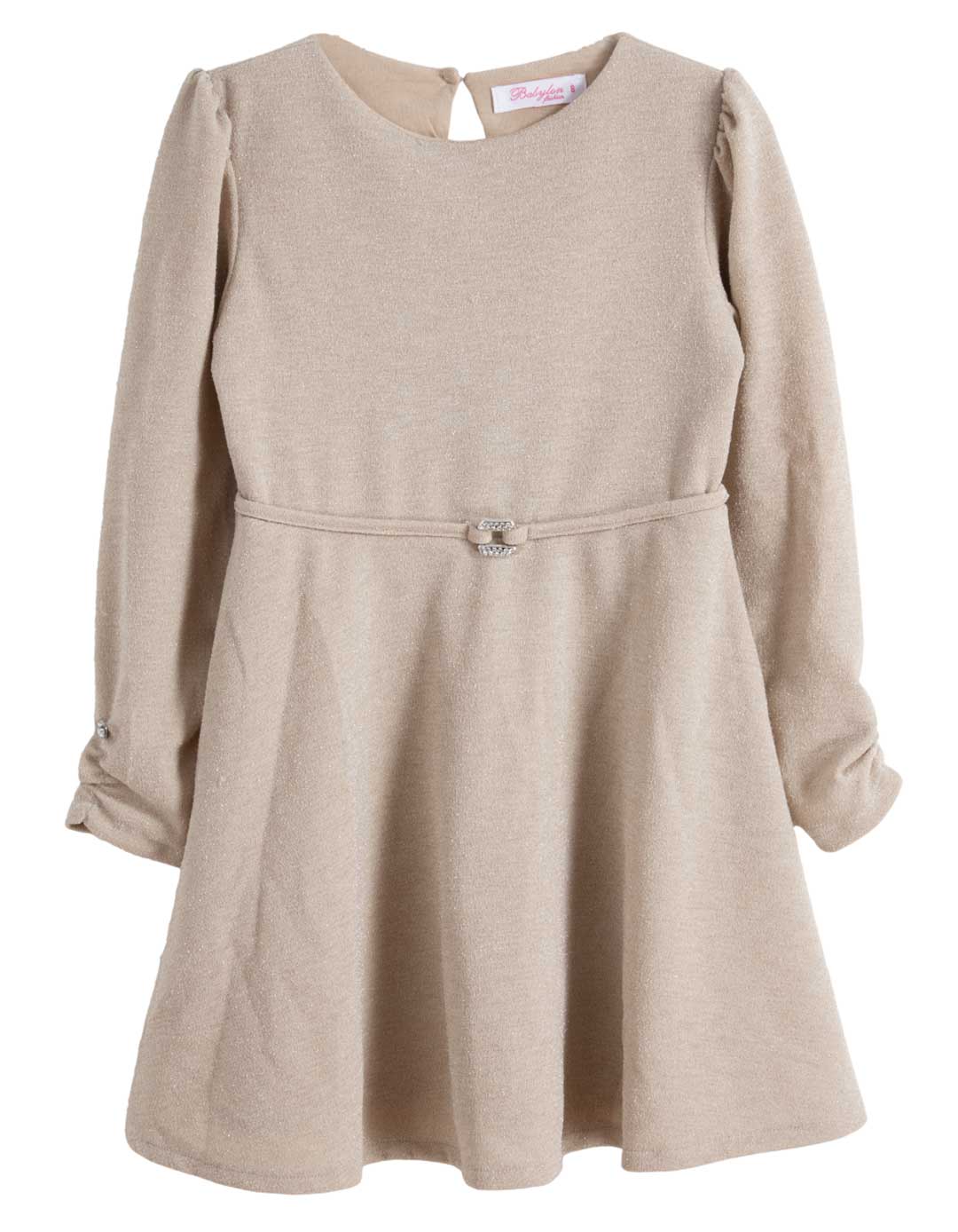 Παιδικό φόρεμα Babylonfashion μπεζ με διακοσμητική αγκράφα