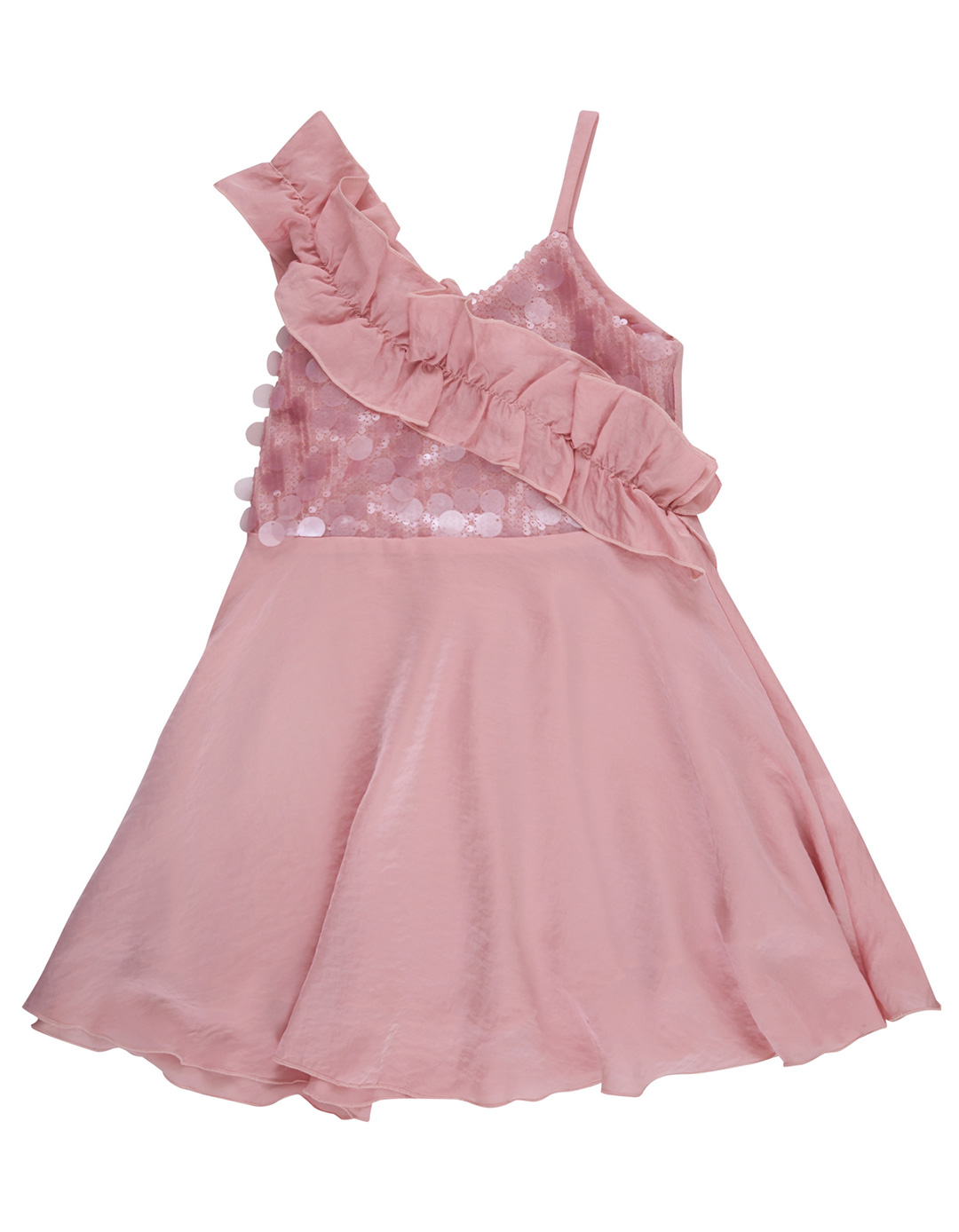 Ροζ Παιδικό Φόρεμα με Βολάν και Παγιέτες για Κορίτσι – Καλοκαιρινό Επίσημο Φόρεμα,100%Pol,Sim Fit.