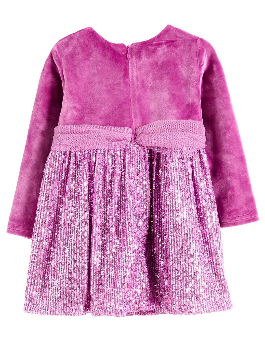 Παιδικό φόρεμα Babylonfashion ροζ φούξια με παγιέτες και φιόγκο
