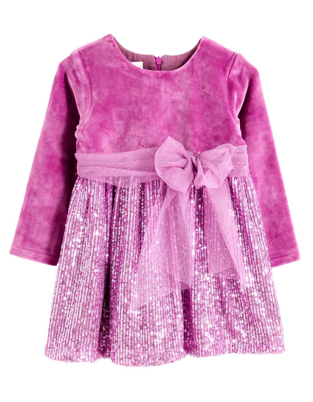 Παιδικό φόρεμα Babylonfashion ροζ φούξια με παγιέτες και φιόγκο