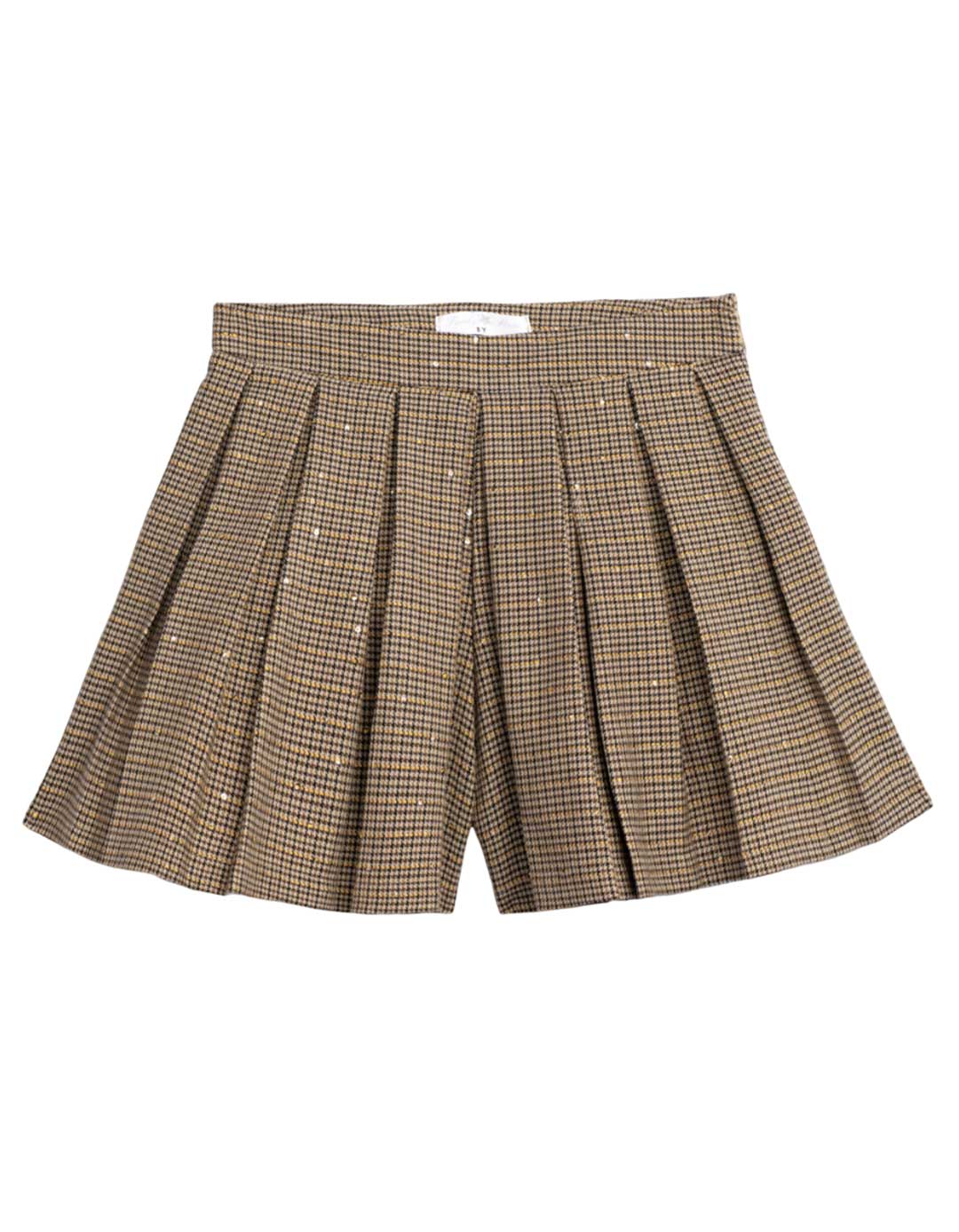 Παιδικό καρό σόρτς Funky Kids μπεζ-καφέ με πιέτες 6–16 ετών.Regular Fit.