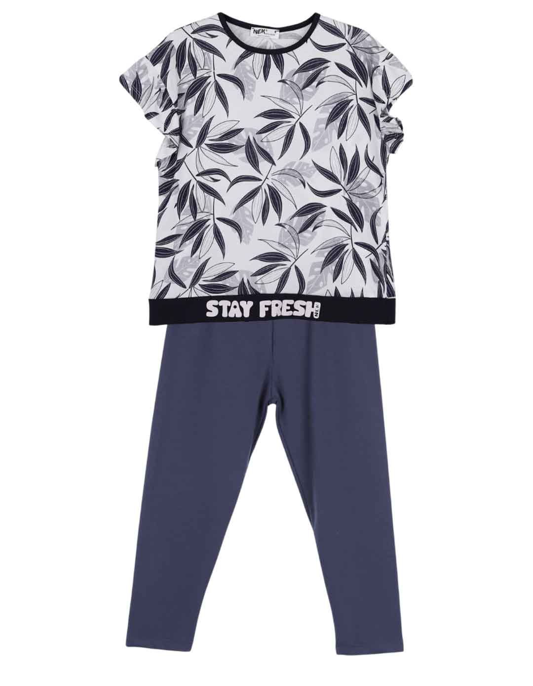 Παιδικό σετ για κορίτσι με μπλούζα και κολάν, λευκό-μπλε, Regular Fit, 100% βαμβάκι