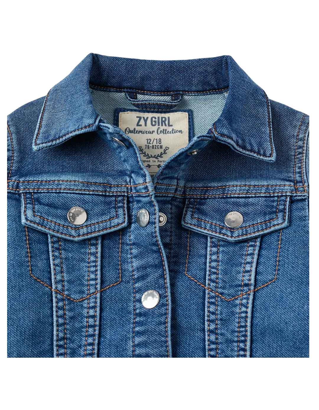 Τζιν μπουφάν για κορίτσι, μπλε, Slim Fit, 83% βαμβάκι, 16% πολυεστέρας, 1% ελαστάνη.