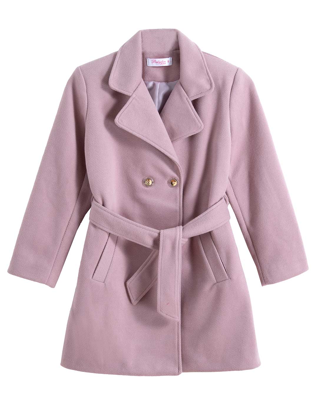 Παιδικό παλτό Babylonfashion ροζ με ζώνη 8–16 ετών.Regular Fit.