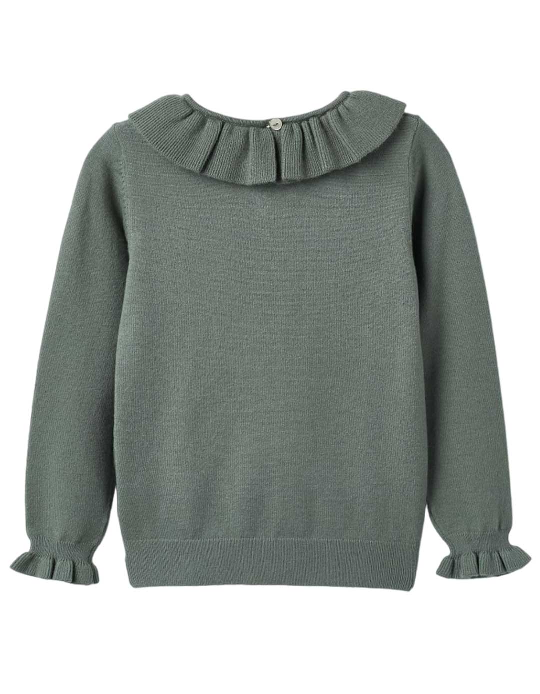 Πλεκτό πουλόβερ με βολάν για κορίτσι, πράσινο, Slim Fit, 30% πολυεστέρας, 53% βισκόζη, 17% πολυαμίδι. Πλεκτό πουλόβερ με βολάν για κορίτσι, πράσινο, Slim Fit, 30% πολυεστέρας, 53% βισκόζη, 17% πολυαμίδι.