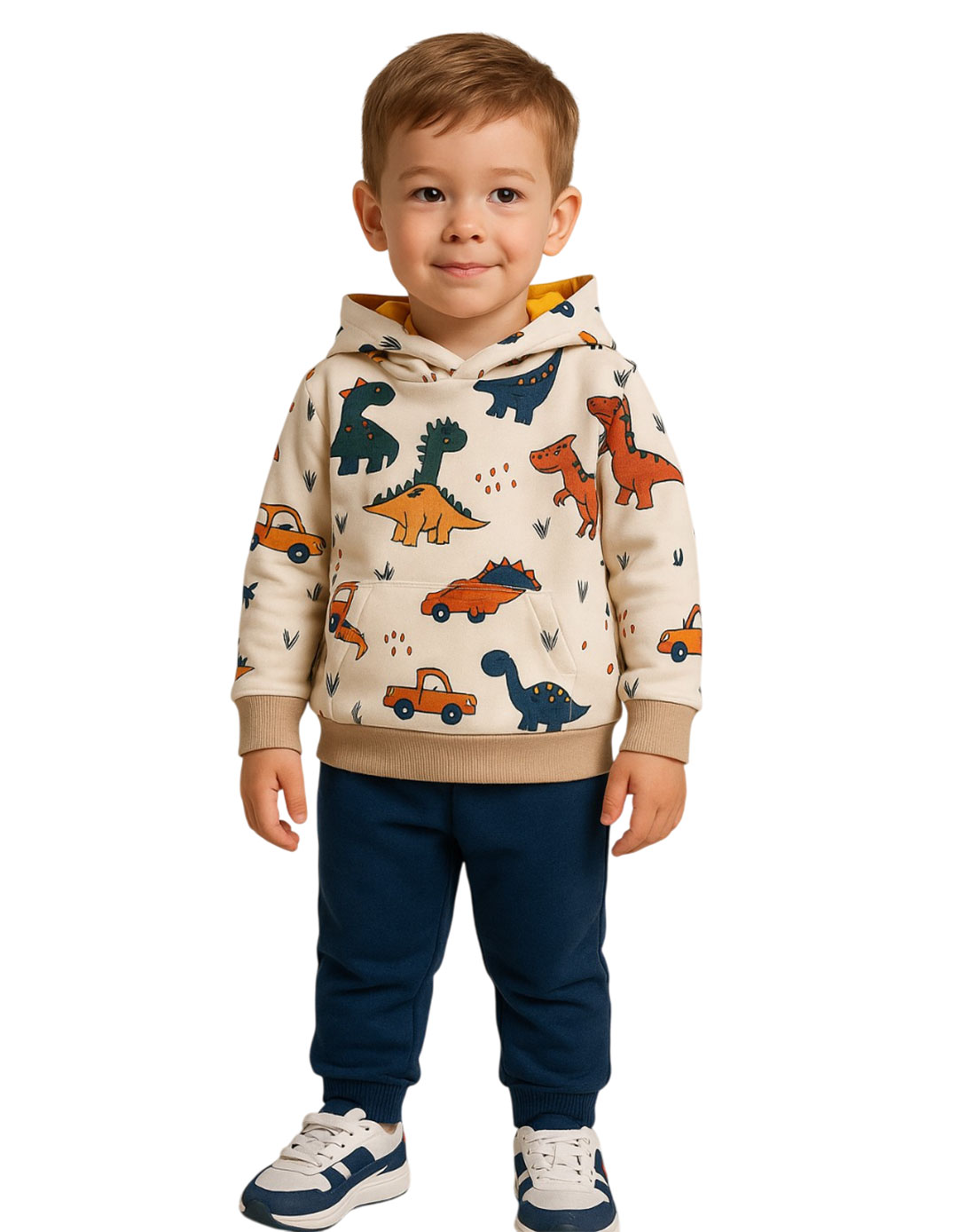 Παιδικό σετ φόρμας με κουκούλα και τύπωμα δεινοσαύρους πετρόλ.Regular Fit.