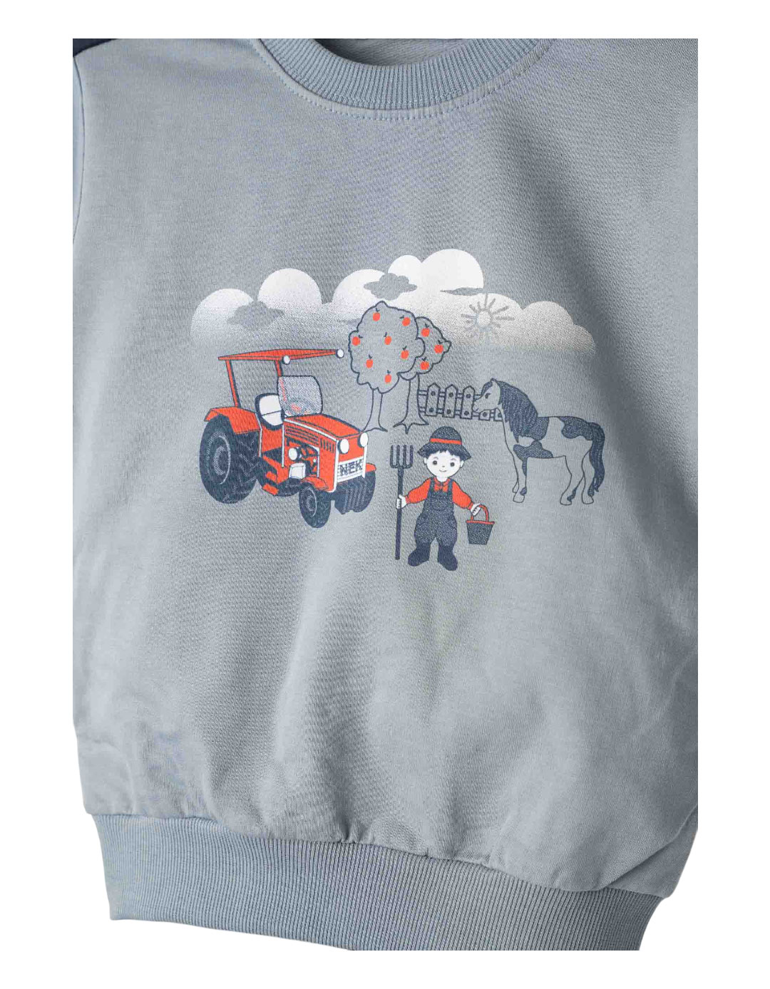 Παιδικό σετ φόρμας αγοριού γκριζομπλέ με στάμπα και μπλε παντελόνι