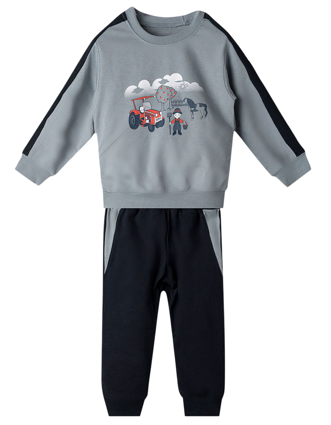 Σετ παιδικής φόρμας εποχής  αγοριού με στάμπα  γκριζομπλε -γκρι. Regular Fit. 