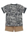Βρεφικό σετ Dirkje για αγόρι, T-shirt γκρι μπλε, σoρτς μπεζ ,95% βαμβάκι/ 5% ελαστάν, regular fit.
