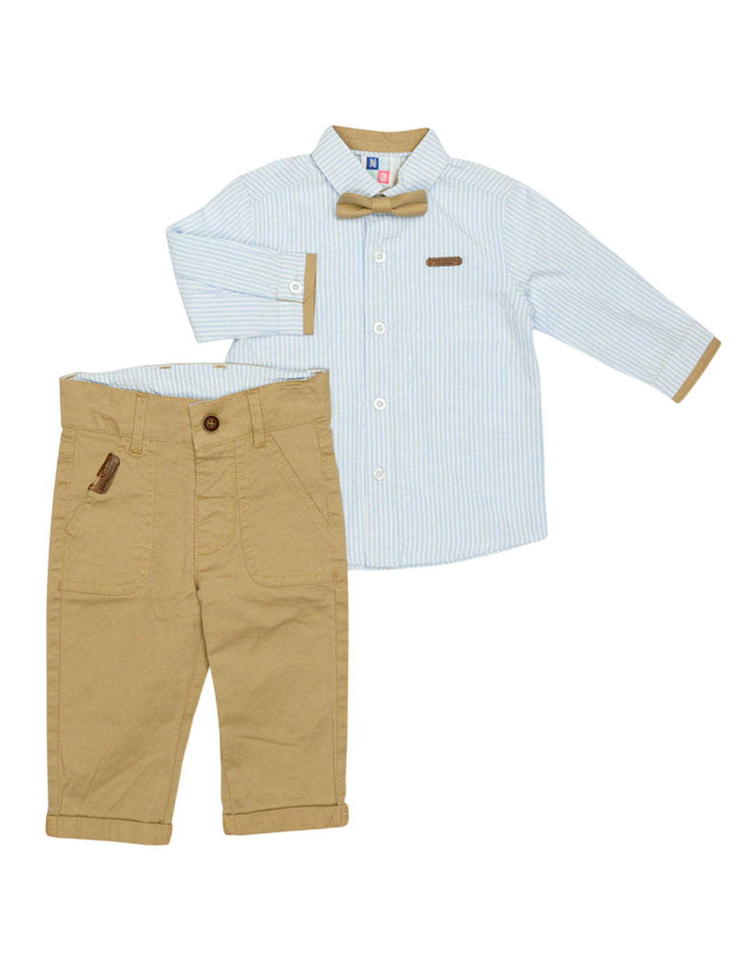 Παιδικό Σετ για Αγόρι με Πουκάμισο, Παντελόνι και Παπιγιόν – Μπεζ/Γαλάζιο.Regular Fit.