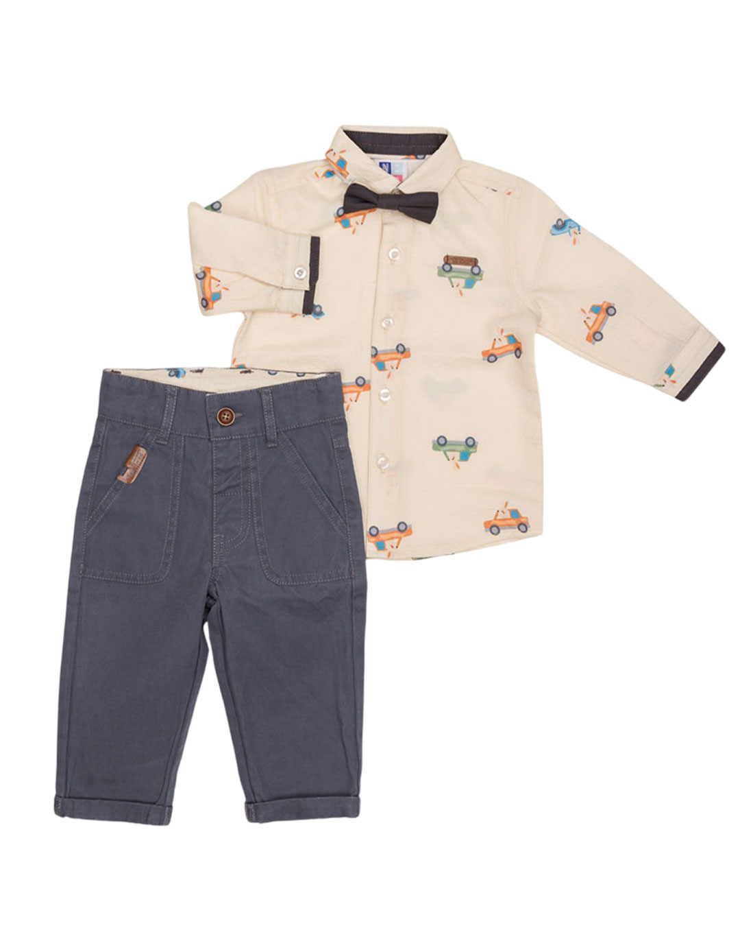 Παιδικό Σετ για Αγόρι με Πουκάμισο, Παντελόνι και Παπιγιόν – Μπεζ/Γκρι.Regular Fit.
