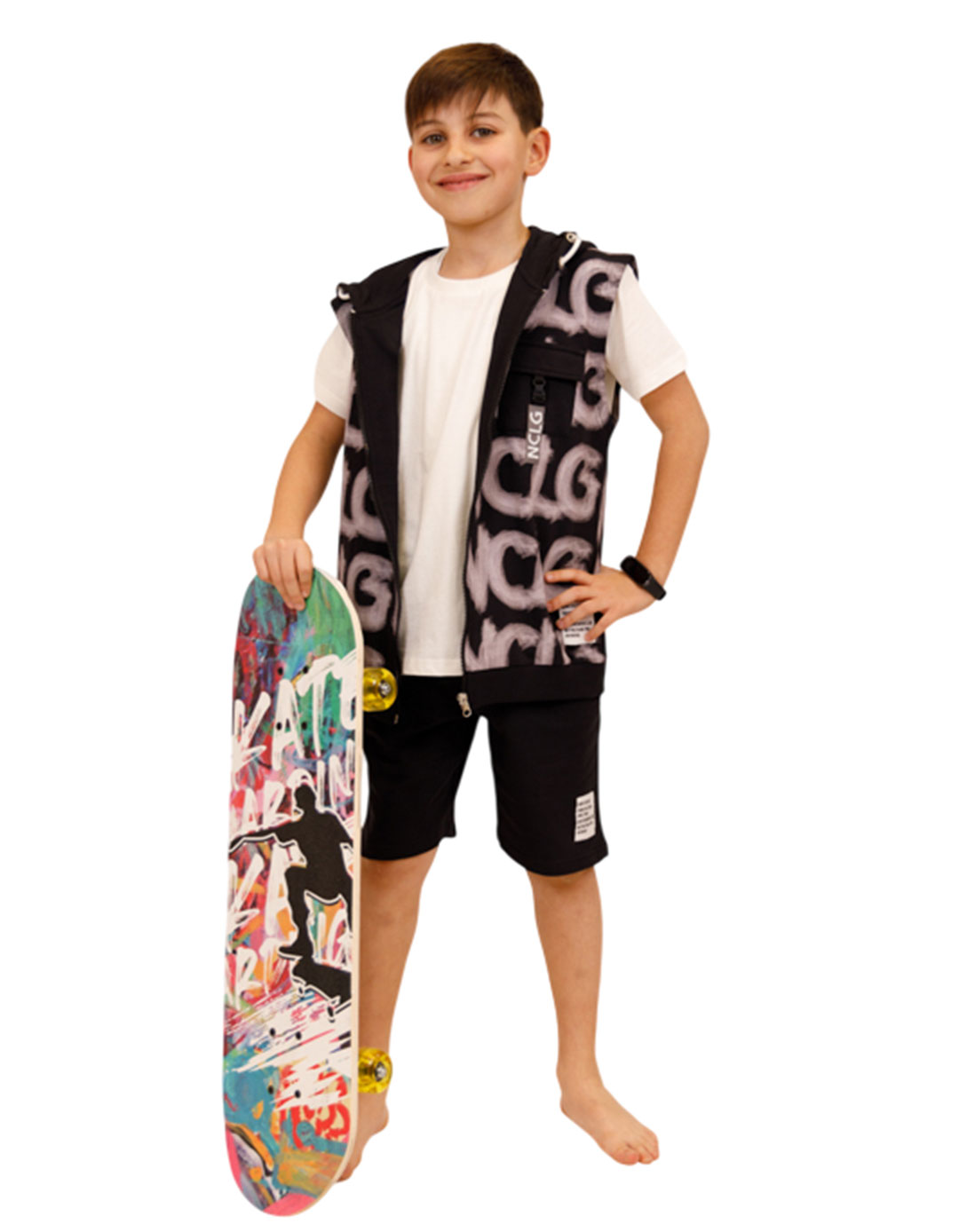 Παιδικό Σετ Ρούχων για Αγόρι με Γιλέκο, T-Shirt και Σορτς | Street Style.100% cotton.Regular Fit.
