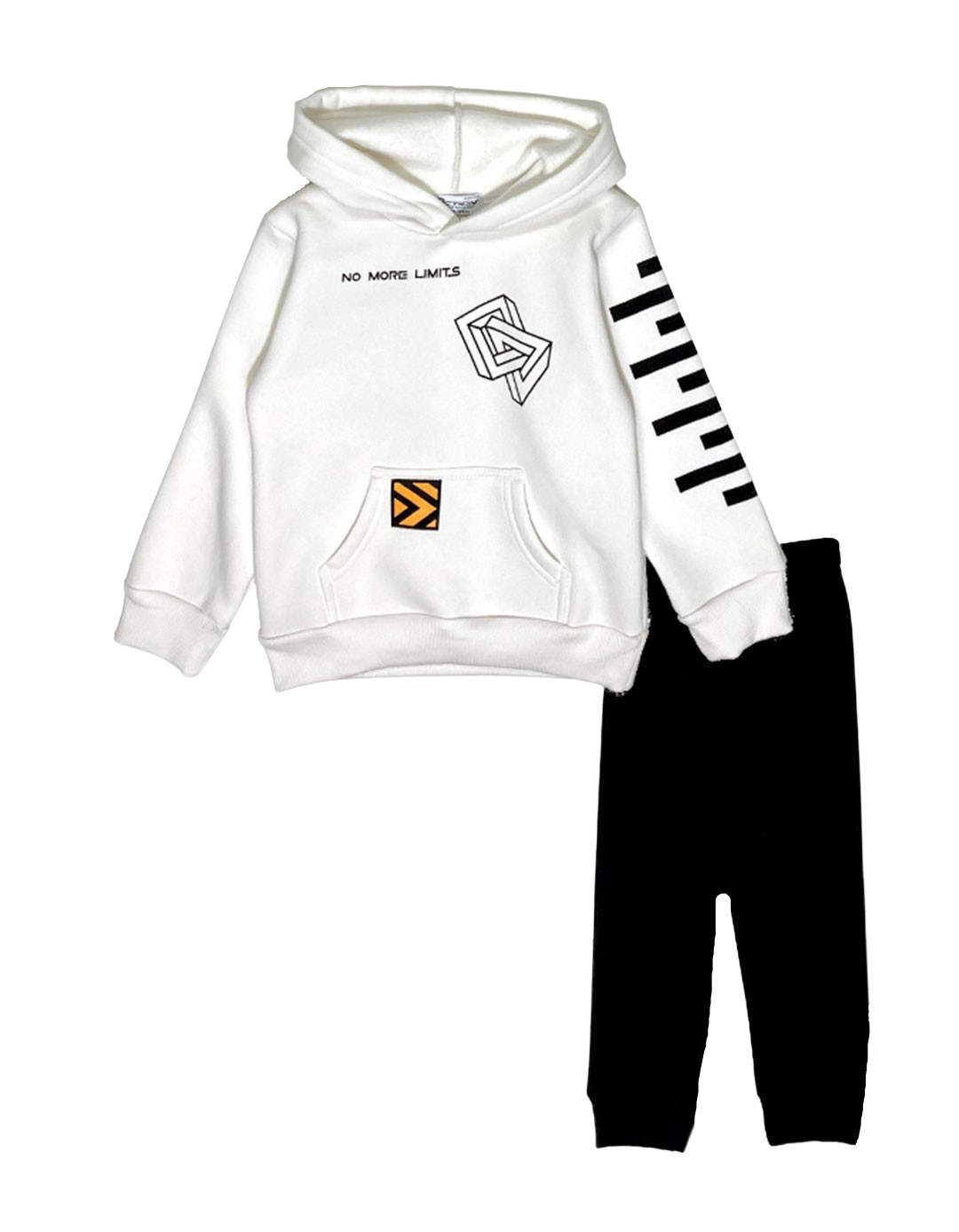 Σετ φόρμα για αγόρι λευκό-μαύρο, Regular Fit, 65% βαμβάκι, 35% πολυεστέρας.