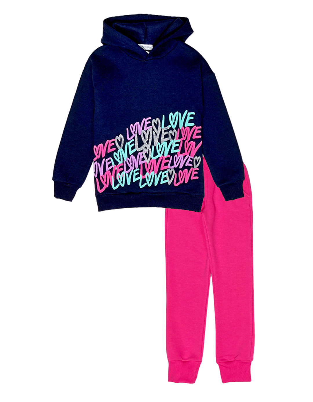 Σετ φόρμα με κουκούλα για κορίτσι, μπλε-φούξια, Regular Fit, 65% βαμβάκι, 35% πολυεστέρας. Σετ φόρμα με κουκούλα για κορίτσι, μπλε-φούξια, Regular Fit, 65% βαμβάκι, 35% πολυεστέρας.