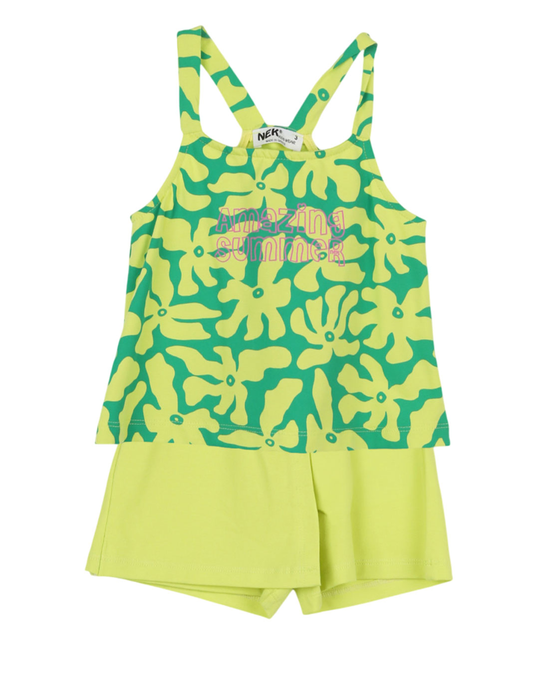  Καλοκαιρινό σετ για κορίτσια NEK Kids Wear πράσινο- λαχανί, Regular Fit,100% βαμβάκι.