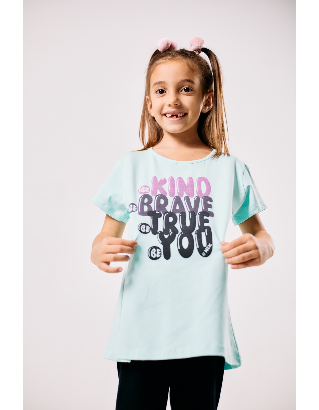 Παιδικό σετ για κορίτσι με μπλούζα και κολάν, γαλάζιο-μαύρο, Regular Fit, 100% βαμβάκι Παιδικό σετ για κορίτσι με μπλούζα και κολάν, γαλάζιο-μαύρο, Regular Fit, 100% βαμβάκι