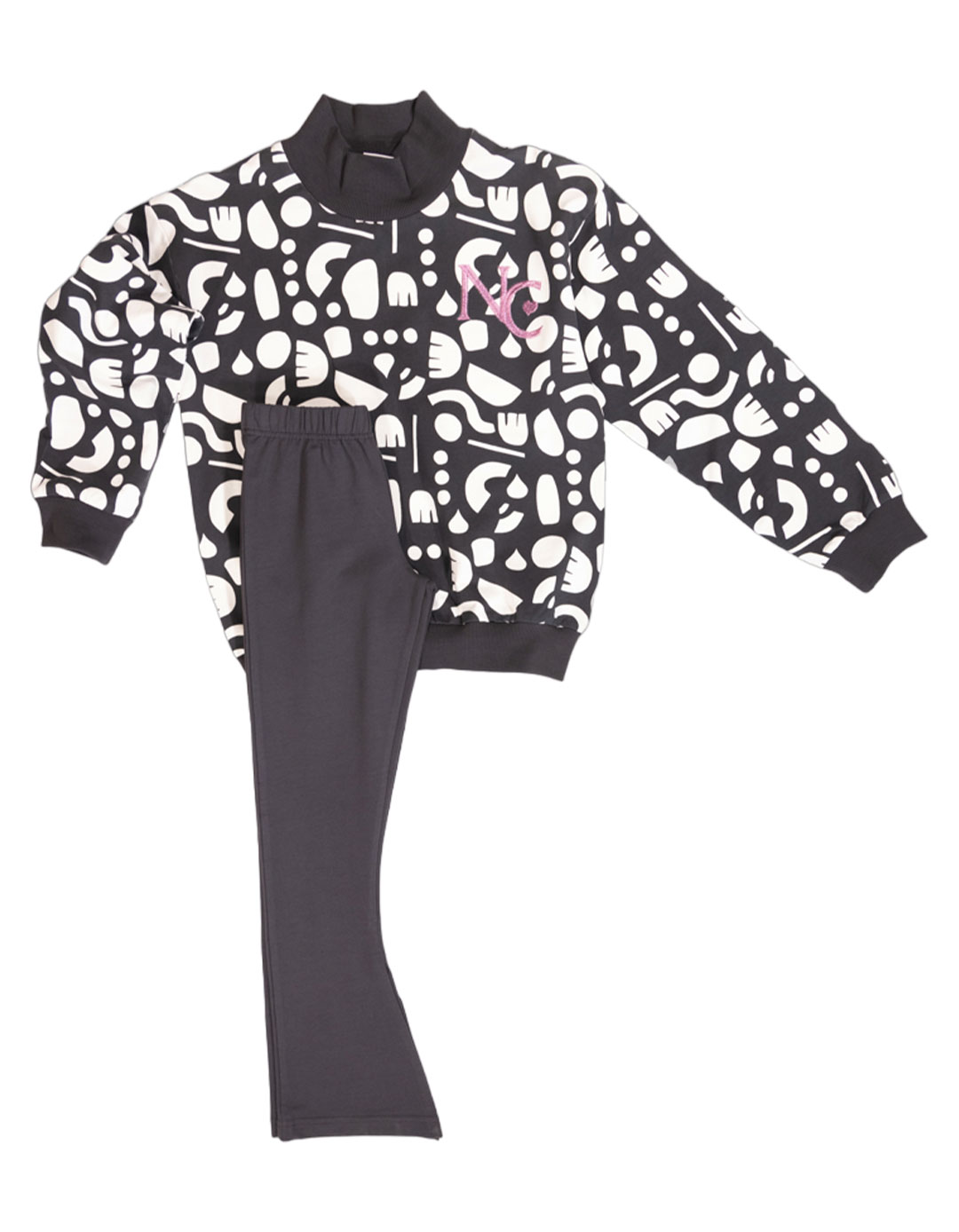 Παιδικό σετ για κορίτσι μπλούζα και κολάν καμπάνα, μολυβί-εκρού, Regular Fit, 60% βαμβάκι, 40% πολυεστέρας. Παιδικό σετ για κορίτσι μπλούζα και κολάν καμπάνα, μολυβί-εκρού, Regular Fit, 60% βαμβάκι, 40% πολυεστέρας.