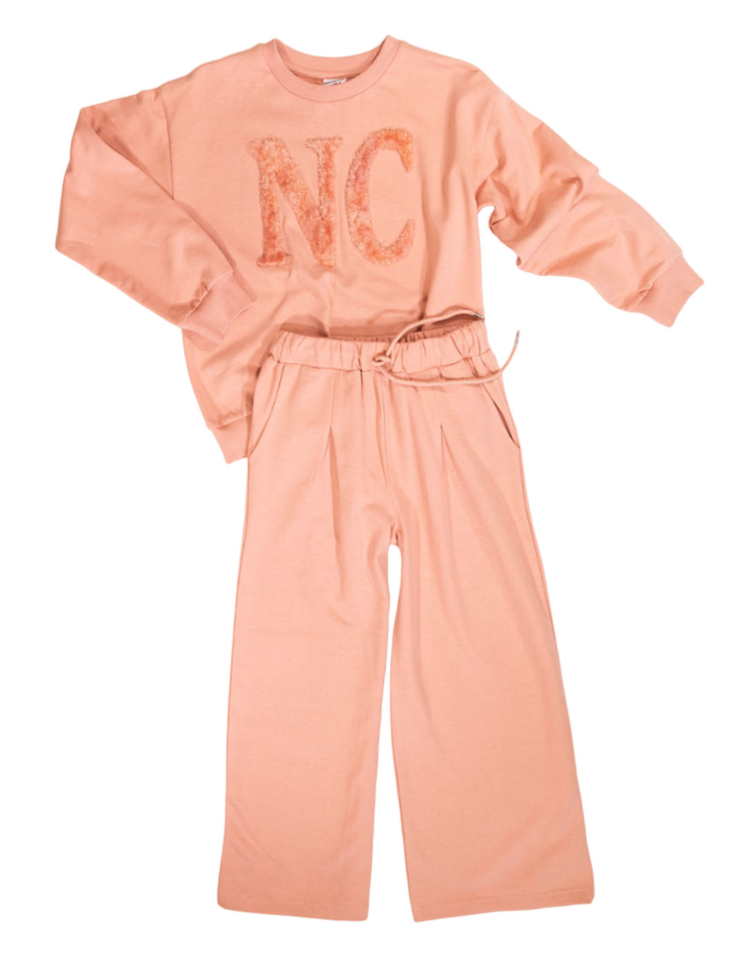 Παιδικό σετ φούτερ με παντελόνα για κορίτσι, σομόν, Regular Fit, 60% βαμβάκι, 40% πολυεστέρας.