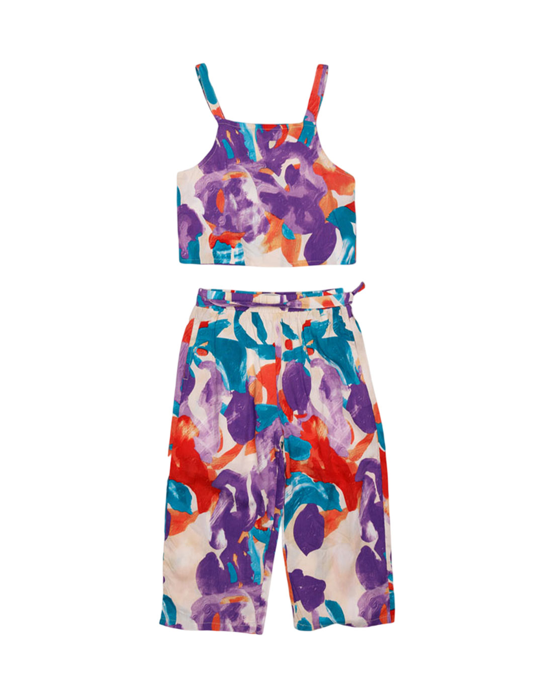  Παιδικό Καλοκαιρινό Σετ Κοριτσιού με Τοπ Τιράντα & Εμπριμέ Κάπρι Παντελόνι.Regular Fit.