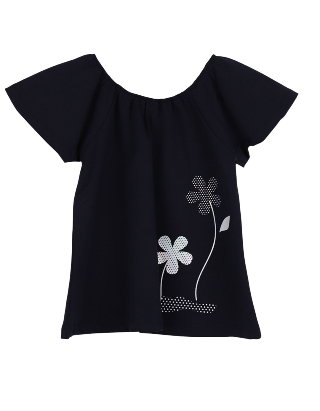 Σετ κοριτσίστικο με navy μπλούζα και λευκό ριγέ παντελόνι Καλοκαιρινό παιδικό σετ κοριτσιού με λουλούδια και ριγέ παντελόνι