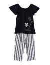 Σετ κοριτσίστικο με navy μπλούζα και λευκό ριγέ παντελόνι Καλοκαιρινό παιδικό σετ κοριτσιού με λουλούδια και ριγέ παντελόνι