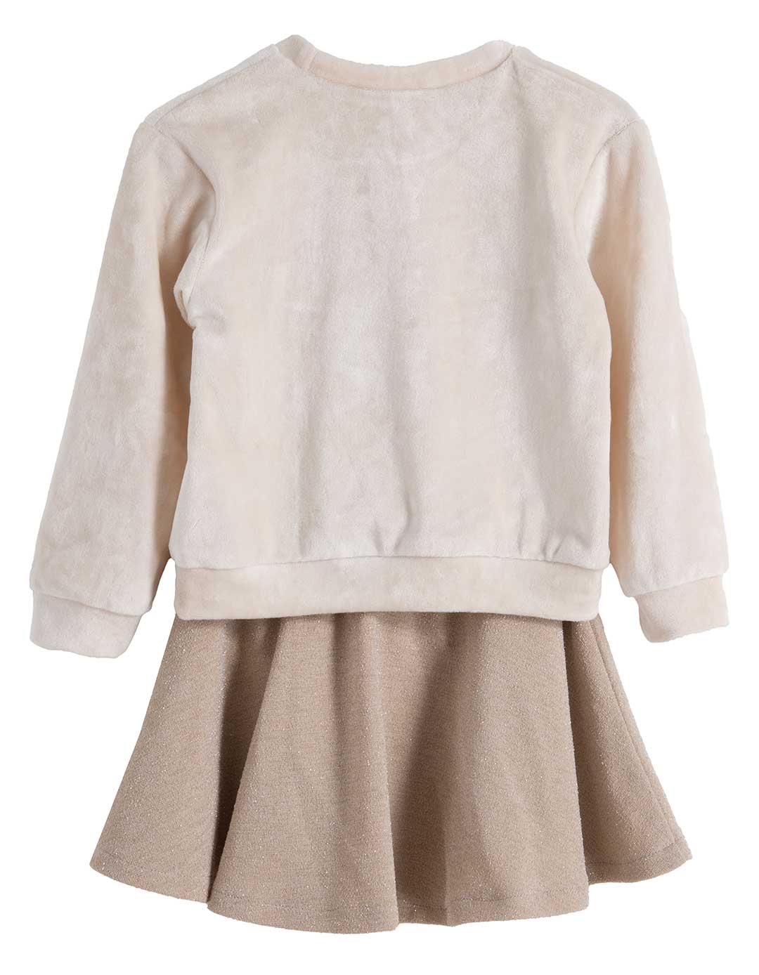 Παιδικό σετ Babylonfashion με μπλούζα εκρού και φούστα μπεζ με καρδιά