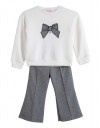  Παιδικό σετ Babylonfashion με εκρού μπλούζα και γκρι παντελόνι με φιόγκο