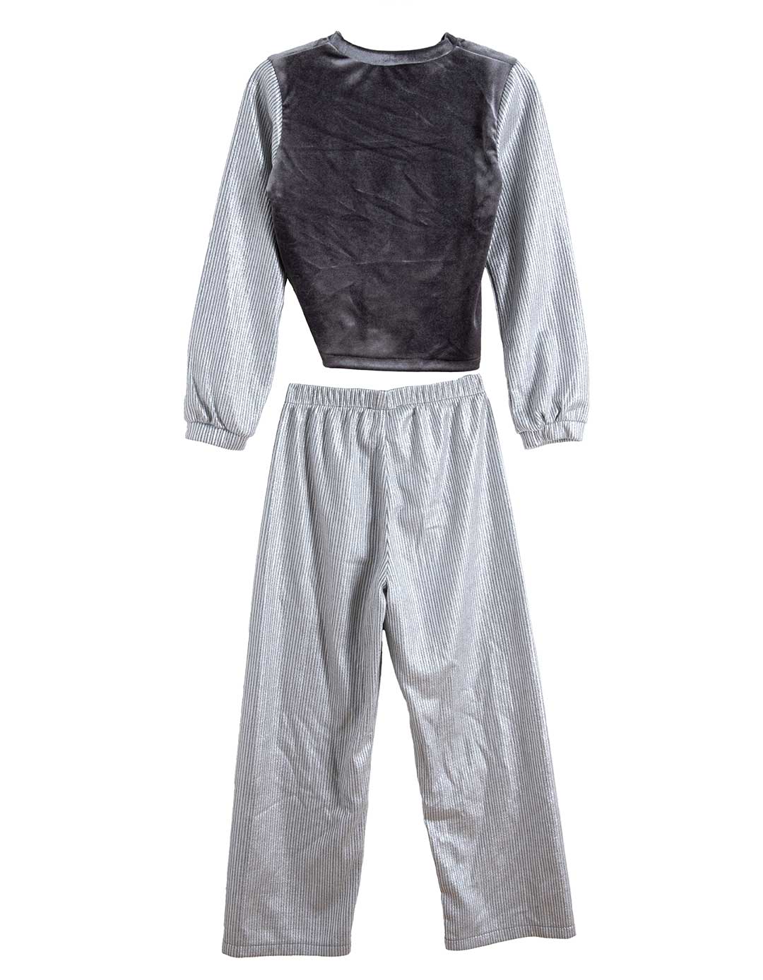 Παιδικό σετ με μπλούζα γκρι βελούδο και παντελόνι ασημί ριγέ