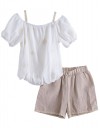 Παιδικό σετ κορίτσι με λευκή μπλούζα ώμου και μπεζ σορτς με δαντέλα,60%cotto35%vis5%ny,Regular Fit.
