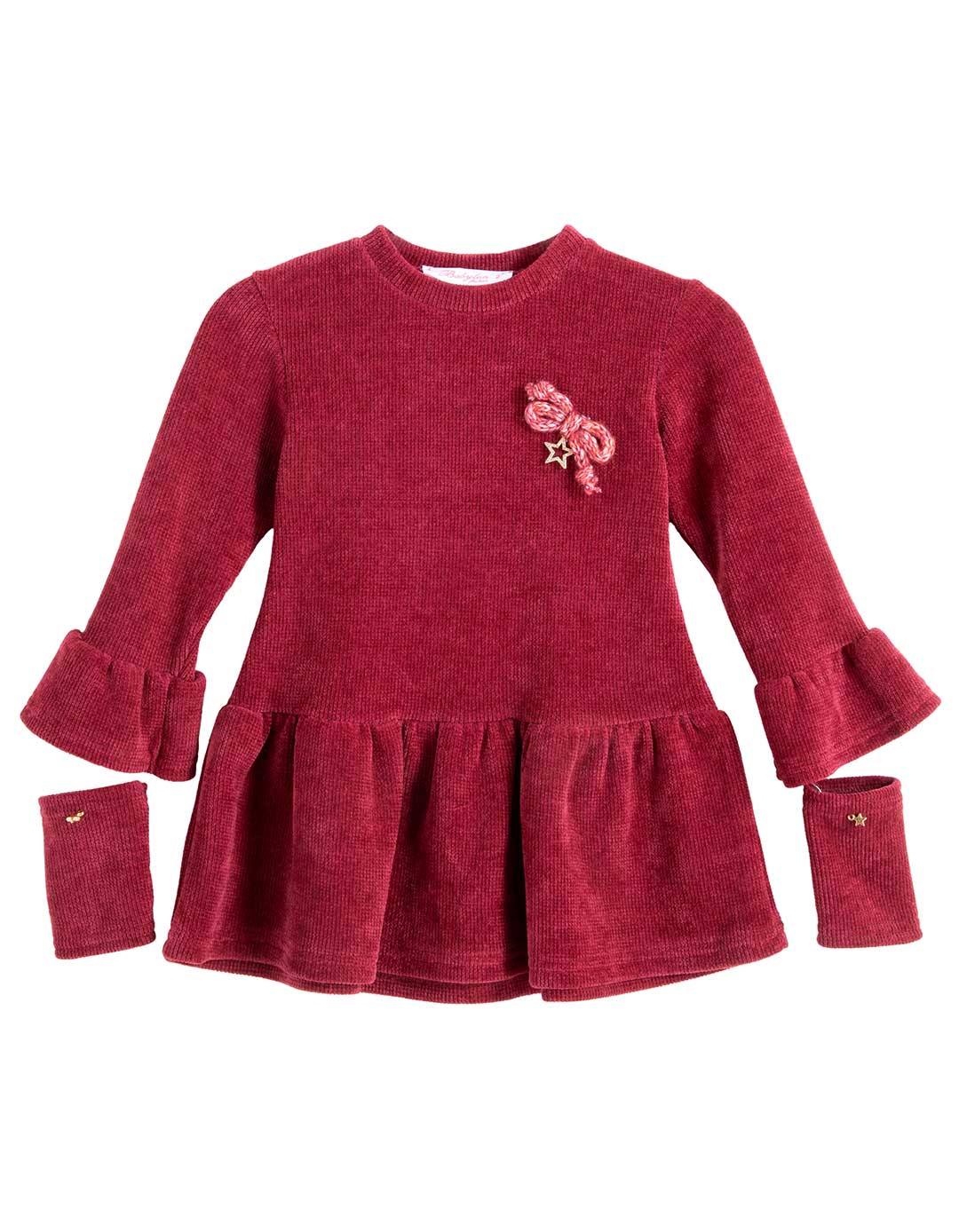 Παιδικό βελούτε φόρεμα Babylonfashion μπορντό με φιόγκο 2–8 ετών.Regular Fit.