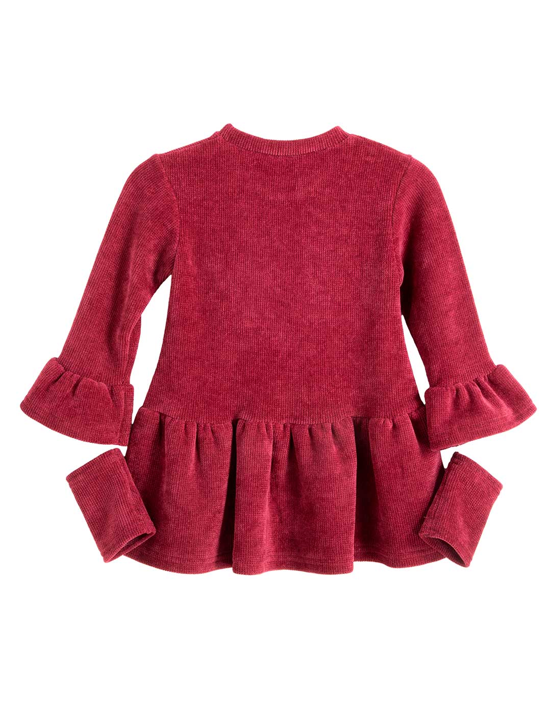 Παιδικό βελούδινο φόρεμα Babylonfashion μπορντό με φιόγκο και μανίκια καμπάνα