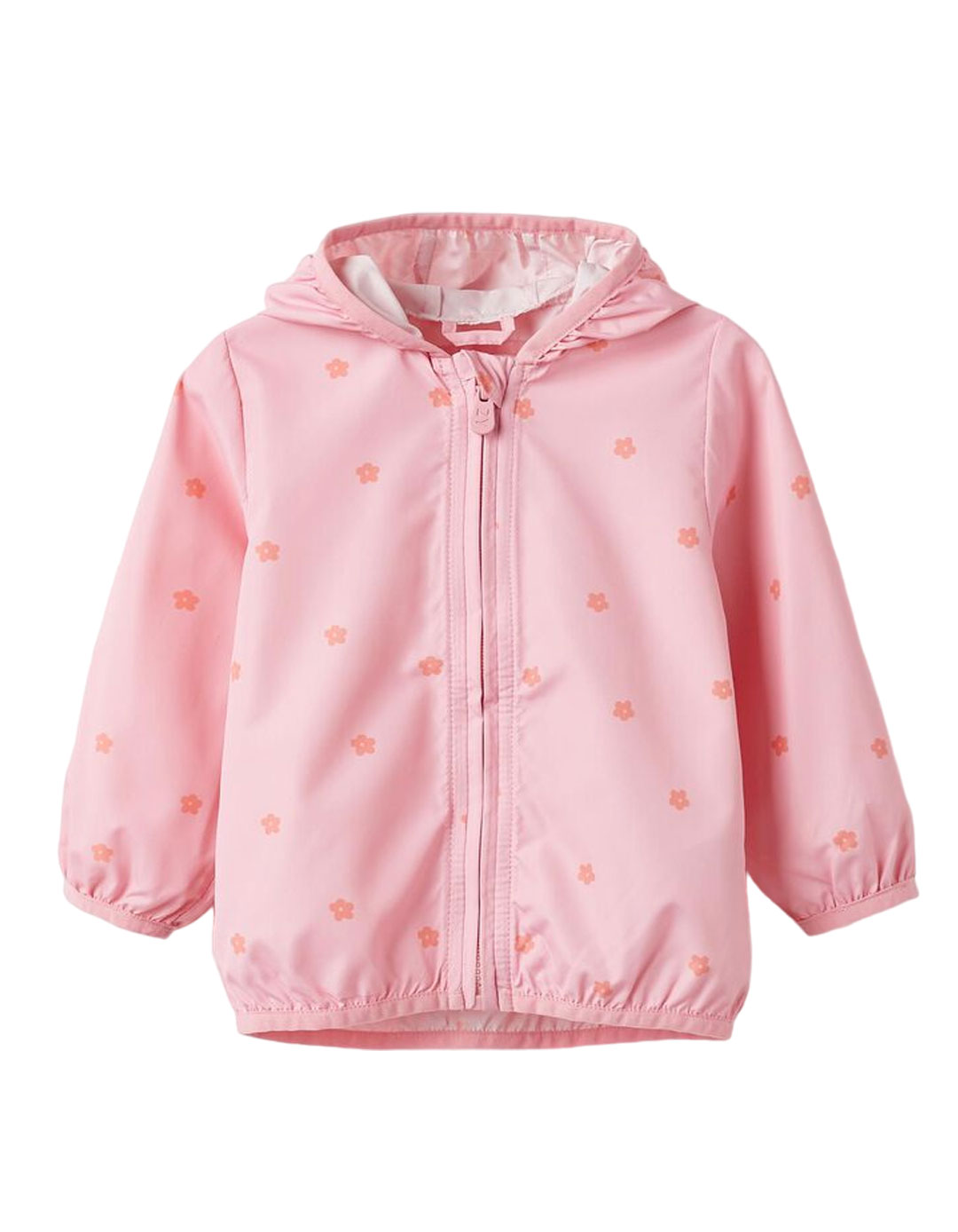 Αντιανεμικό floral μπουφάν για κορίτσια με κουκούλα, ροζ χρώμα, Slim Fit, 100% πολυεστέρας.