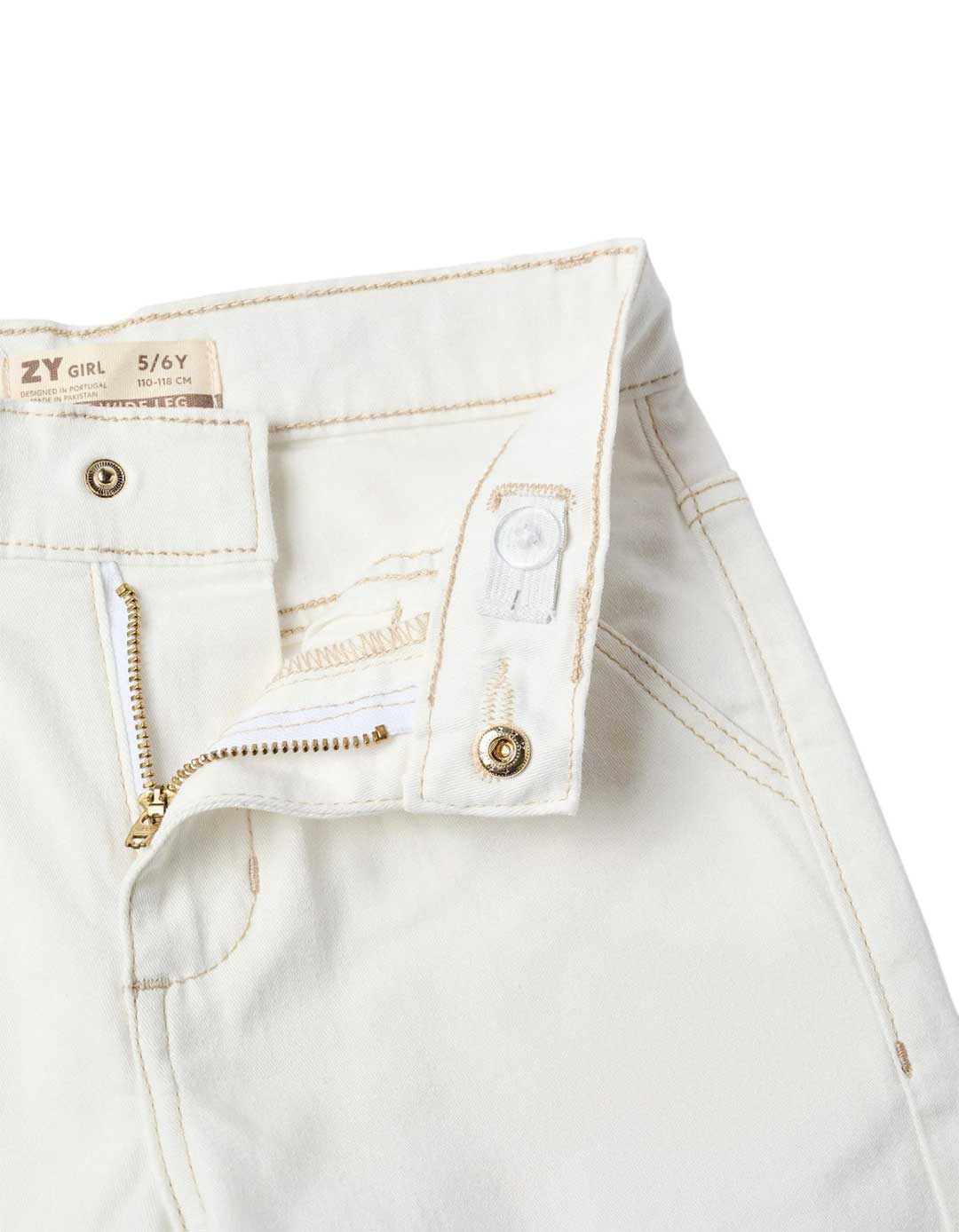 Παντελόνι κοριτσιού εκρού Zippy wide leg Παιδικό εκρού παντελόνι wide leg για κορίτσι Zippy