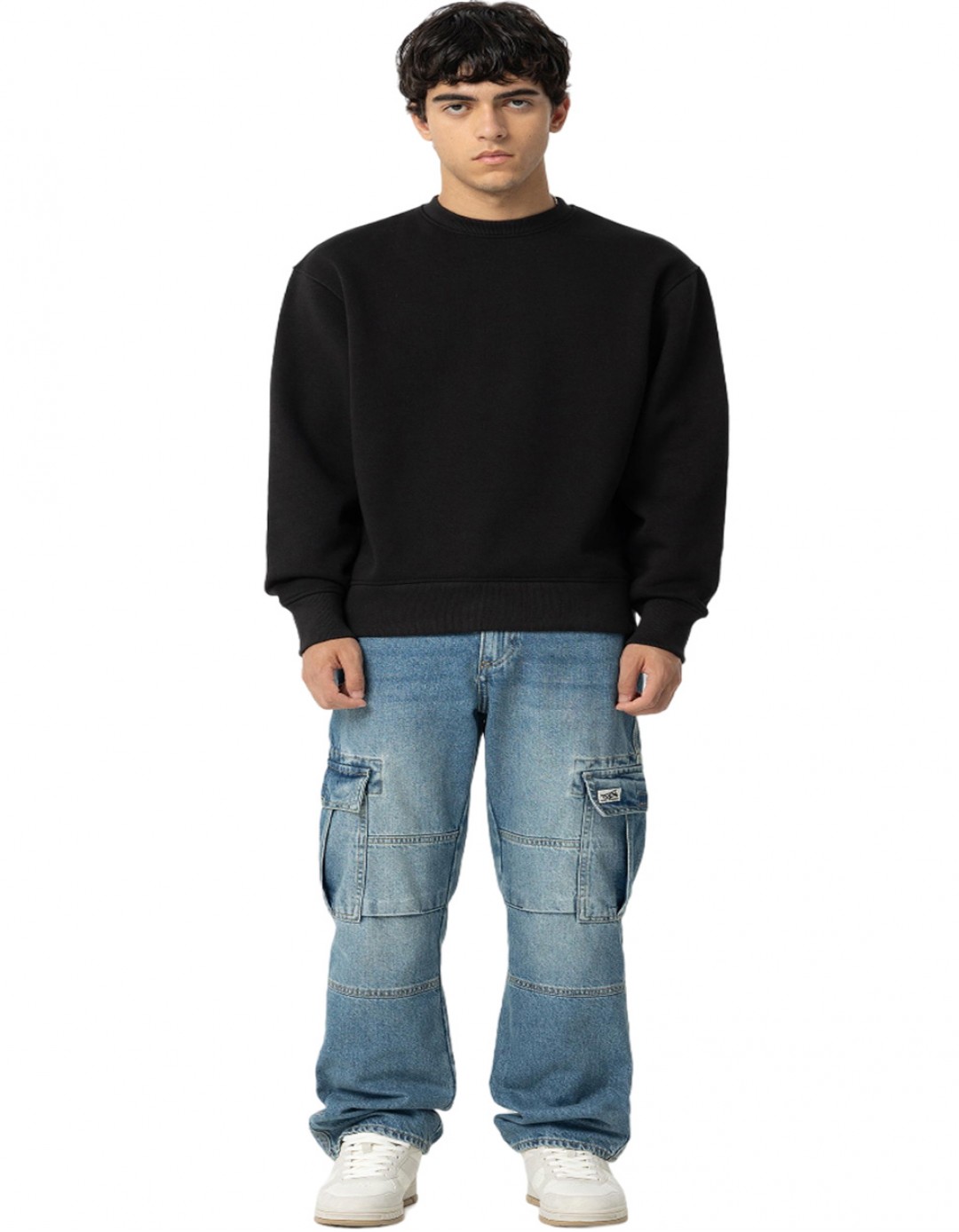 Παιδικό φαρδύ παντελόνι τζιν cargo για αγόρι, μπλε, Regular Fit, 100%βαμβάκι.